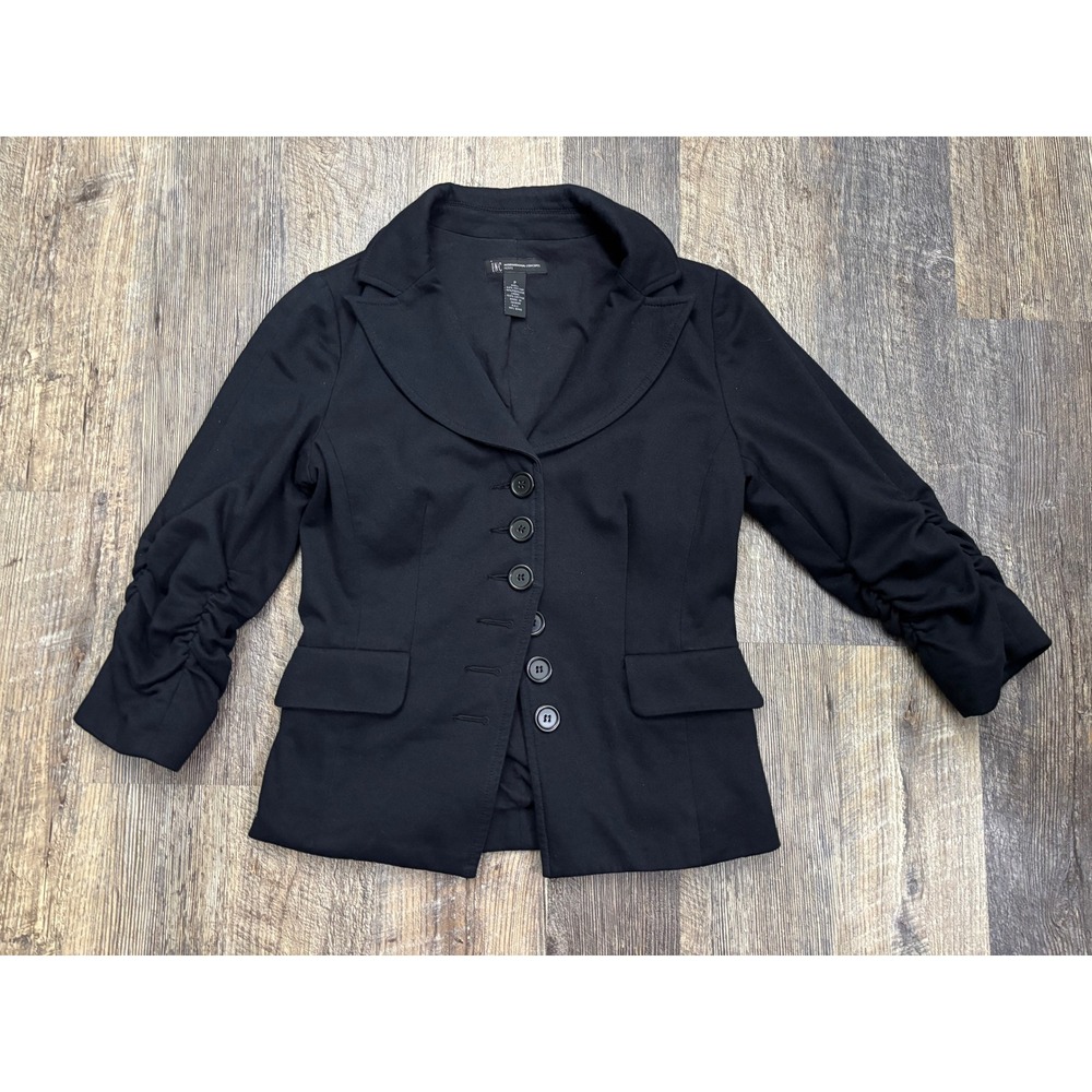 INC International Concepts Petite Black Ruched Sleeve Blazer‎ Jacket Size P